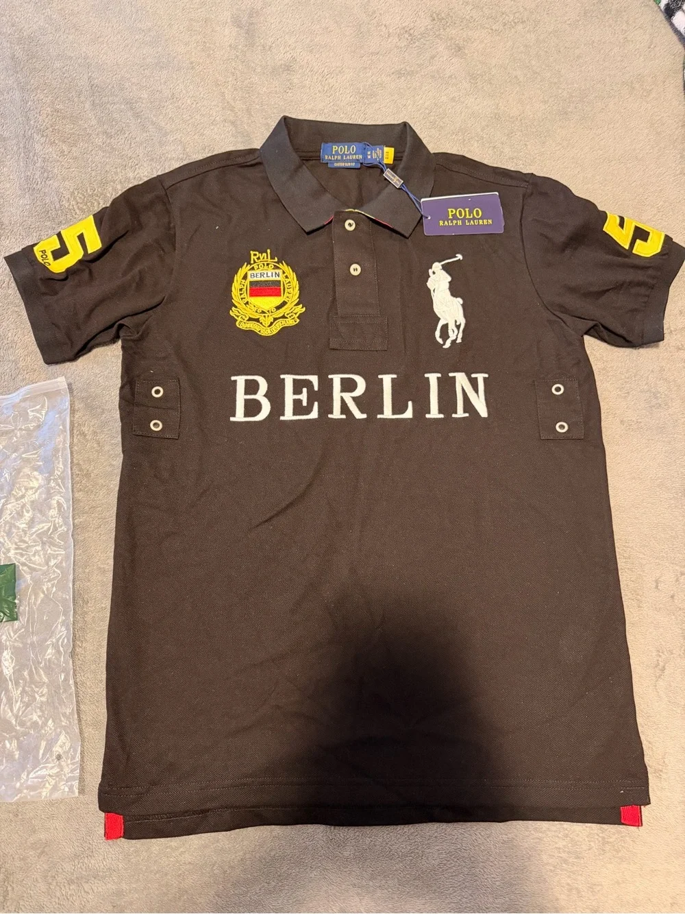 Ralph Lauren Men’s Black Polo with Berlin Crest and White Polo Player